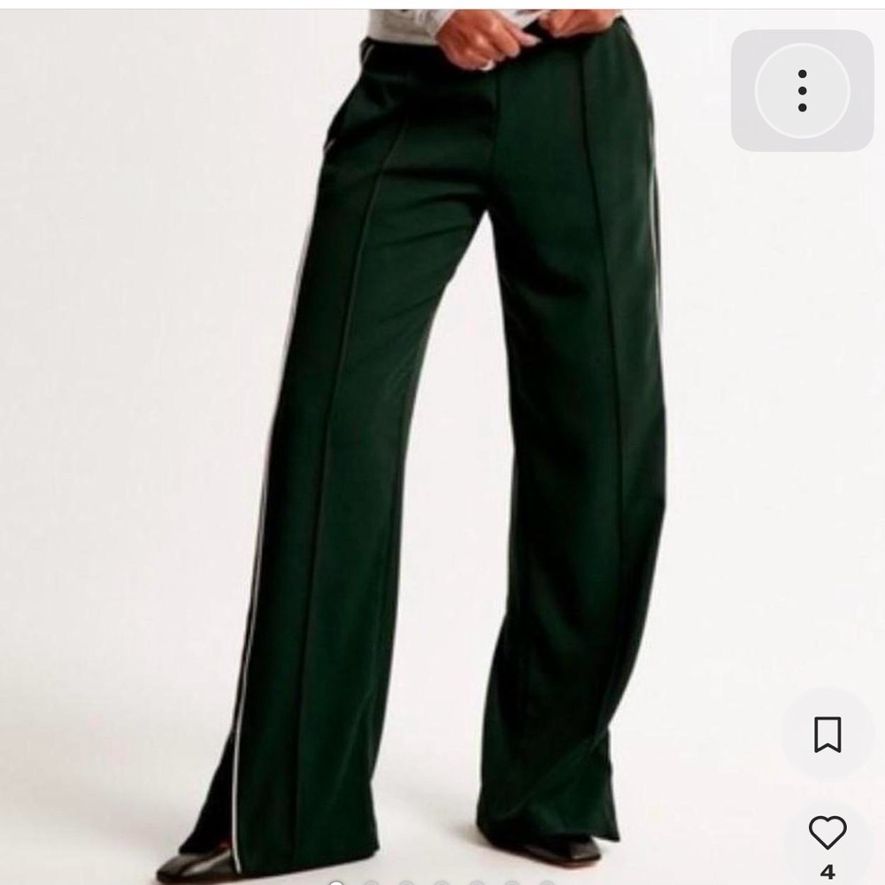 Abercrombie & Fitch Green Wide Leg Track Pants with White Side Stripes